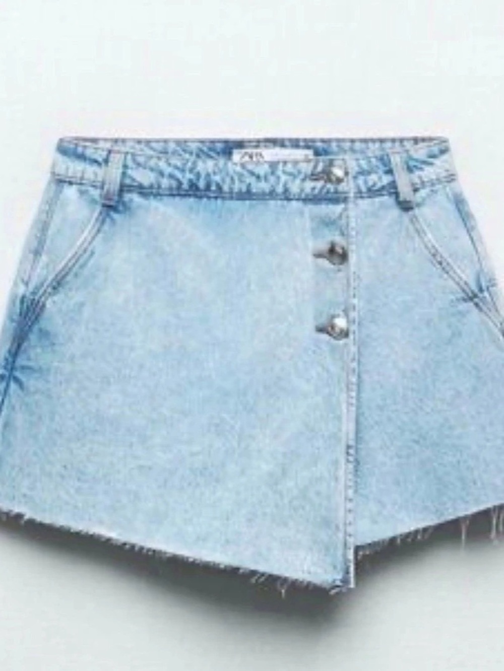 ZARA Denim Wrap Skort Blue High Rise Raw Hem Mini Skirt Shorts Sz. XL NEW